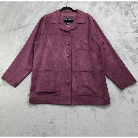 FU DA New York Jacket Womens Size L Purple Sueded Polyester Button Up Lined - Picture 1 of 7